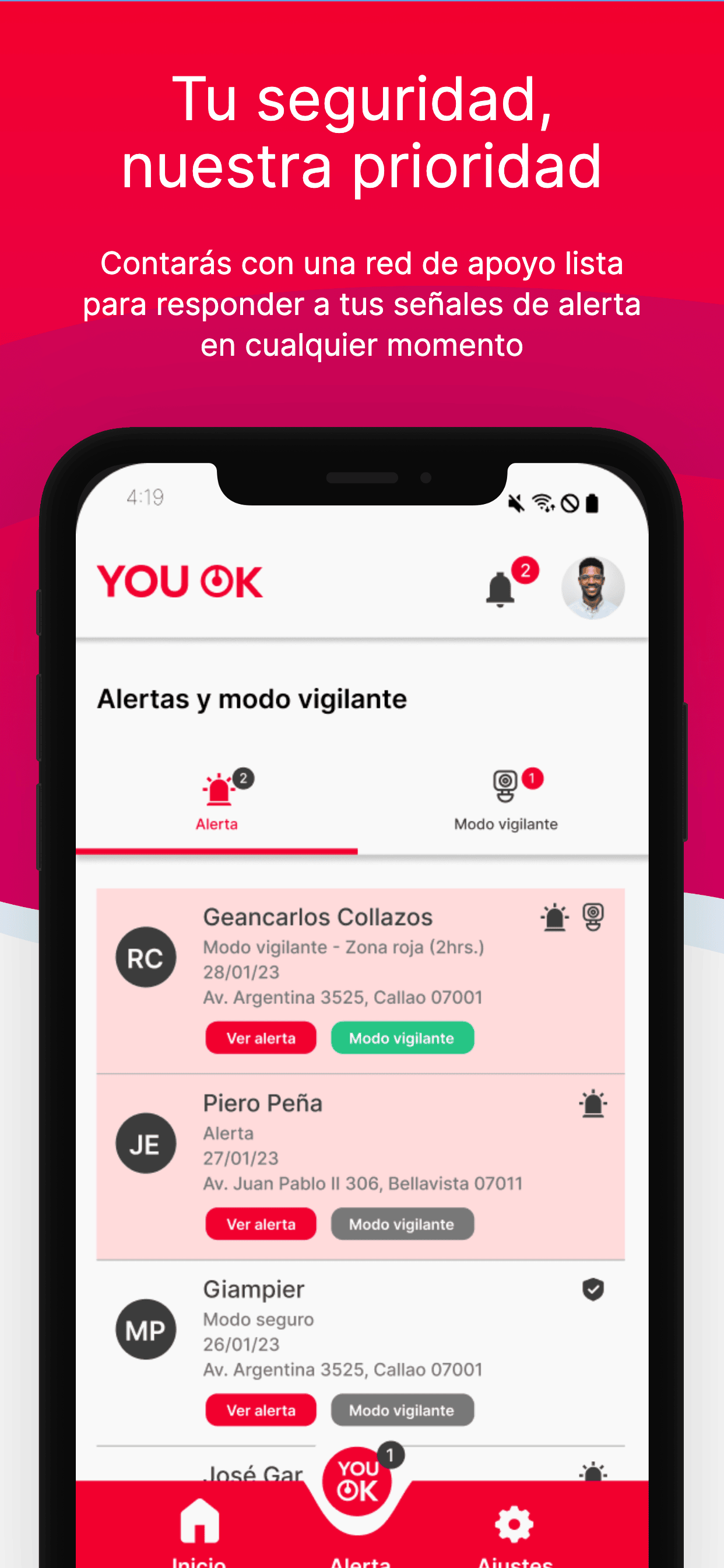Alertas automáticas a contactos de emergencia